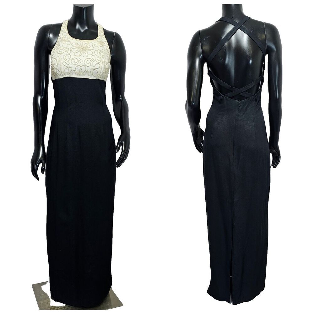 Vintage 90s Rampage R Wear Size S Two Toned Embroidery Strappy Back Maxi Dress